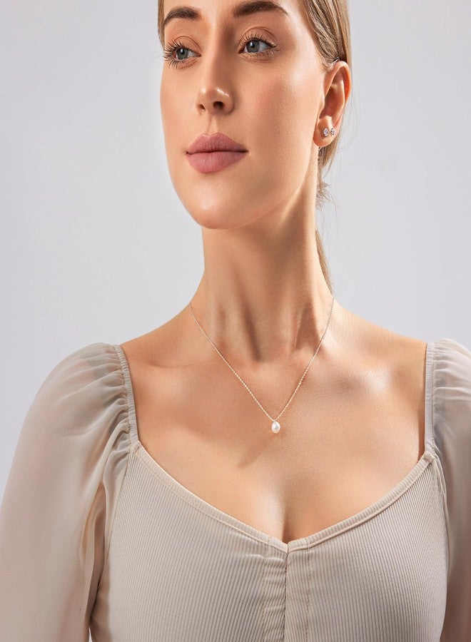 Zeffy Dainty Silver Single Pearl Necklace Simple Pearls Pendant Choker for Women Trendy Silver Necklace Jewelry Gifts - Image 5